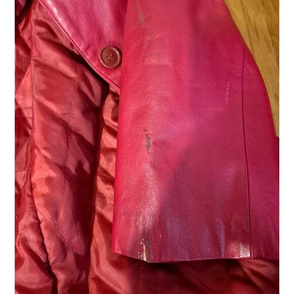 Vintage Genuine Red Leather Venezia trench coat womens size 14W plus size - Picture 5 of 5